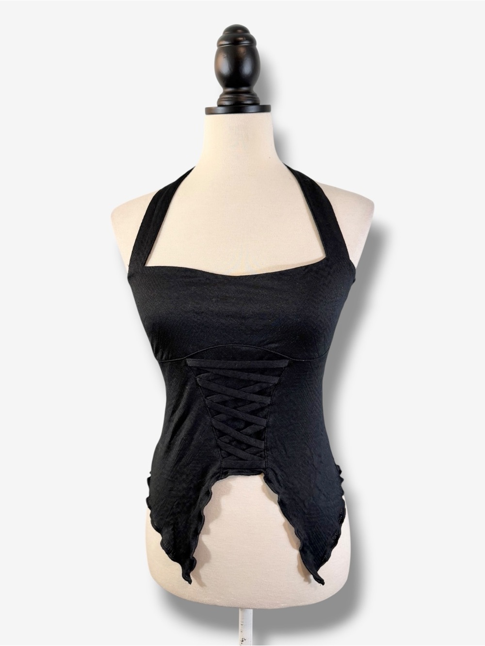 Killstar Black Lace Up Halter Corset Top S Goth Handkerchief Hem Y2K Witchy Emo